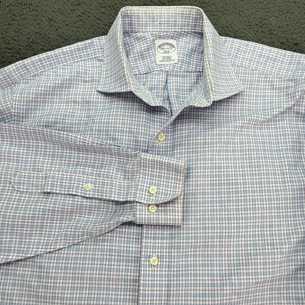 Brooks Brothers 346 Mens Regular Fit Plaid Dress Shirt 16 1/2 6 7 All Cotton